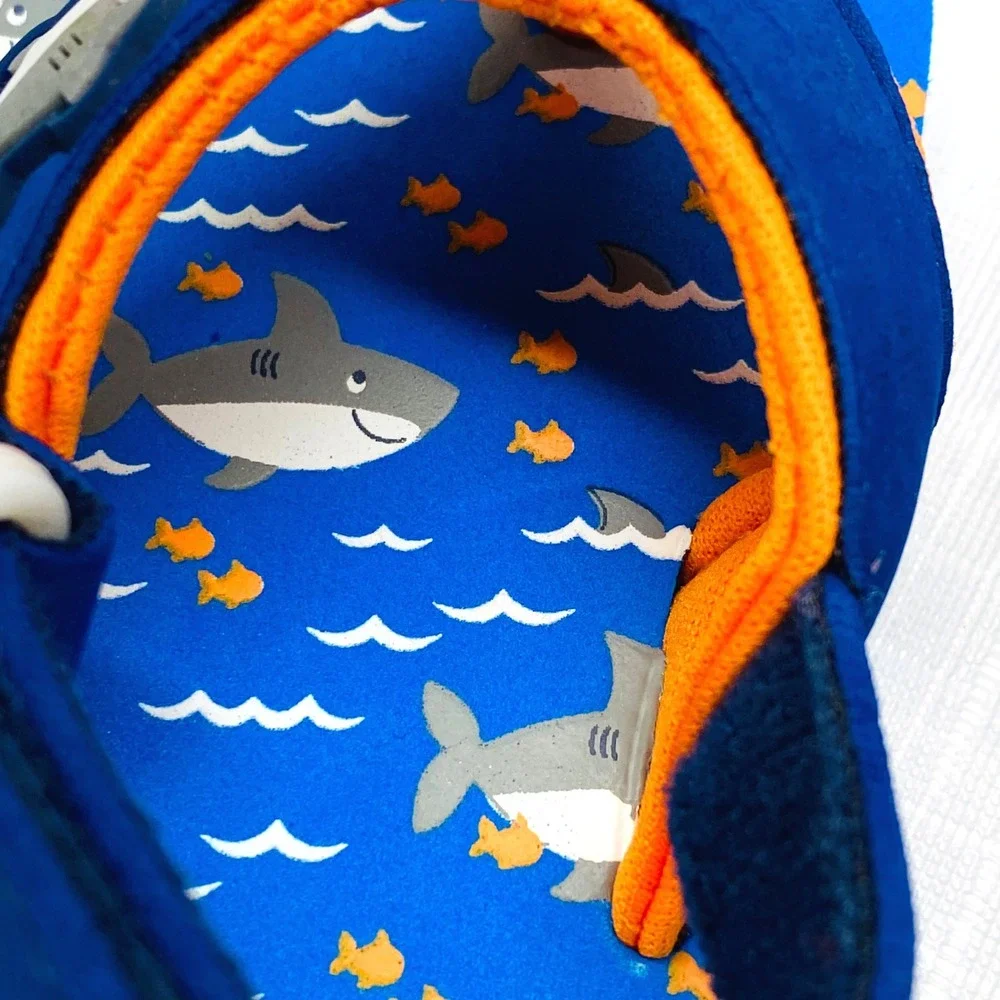 Kids Shark‎ Flip Flop Sandals Toddler Size 3 Blue Orange Hook and Loop
